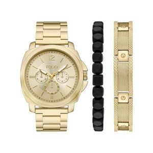Folio Men Three-Hand Gold-Tone Watch with bracelets